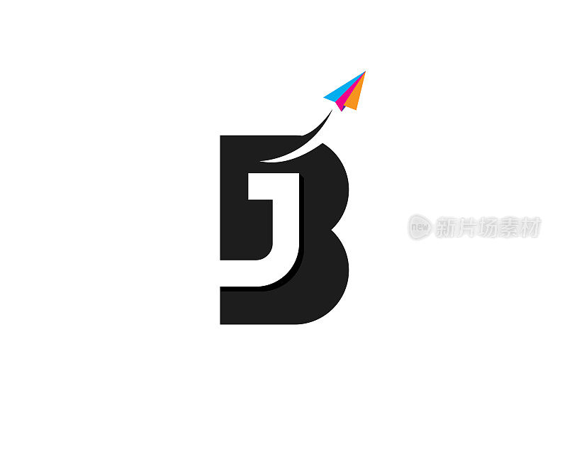 首字母B J与彩色纸飞机飞行槽
